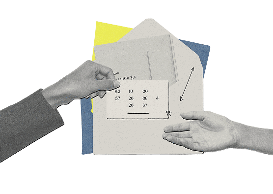 Illustratie: hand overhandigt een kaartje met bestelcode